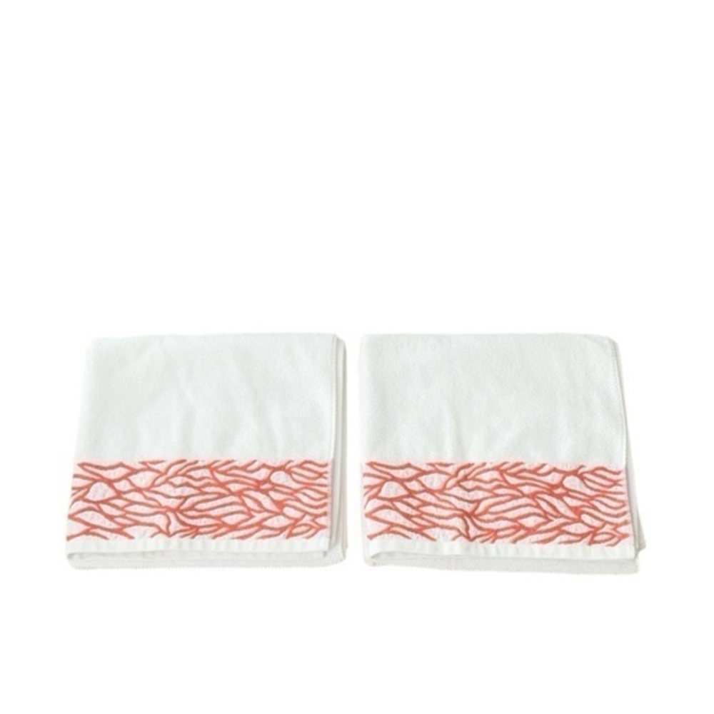 Peacock Alley White‎ & Orange Embroidered Bath Towels Set of 2